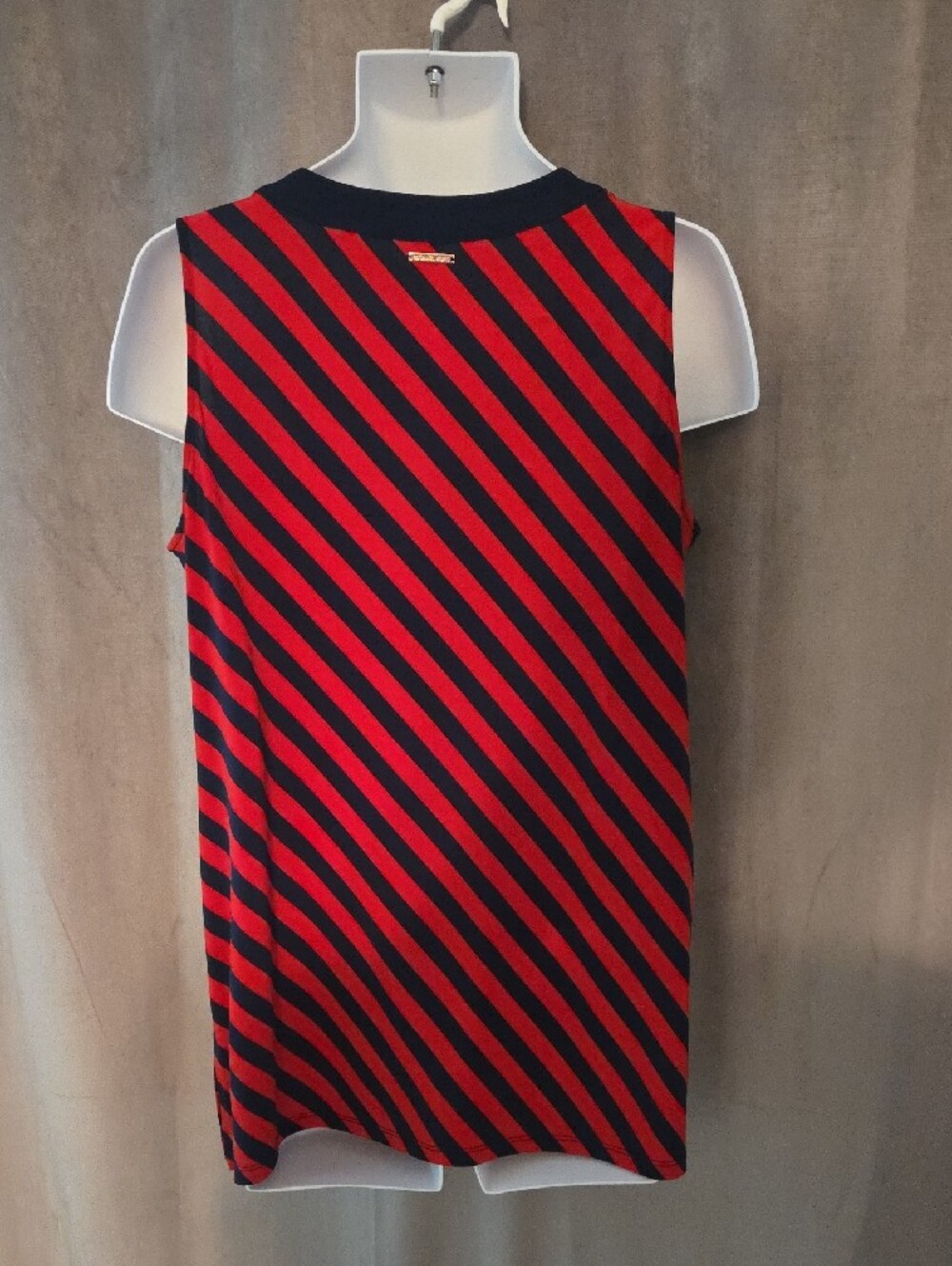 MICHAEL Michael Kors Size Large Red and Black Striped Lace-Up Tank - Picture 2 of 3